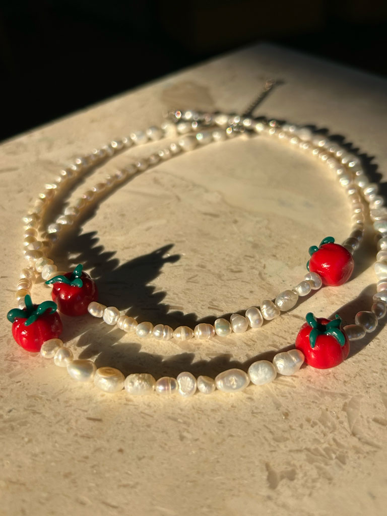 Tomatoes & Pearls Necklace